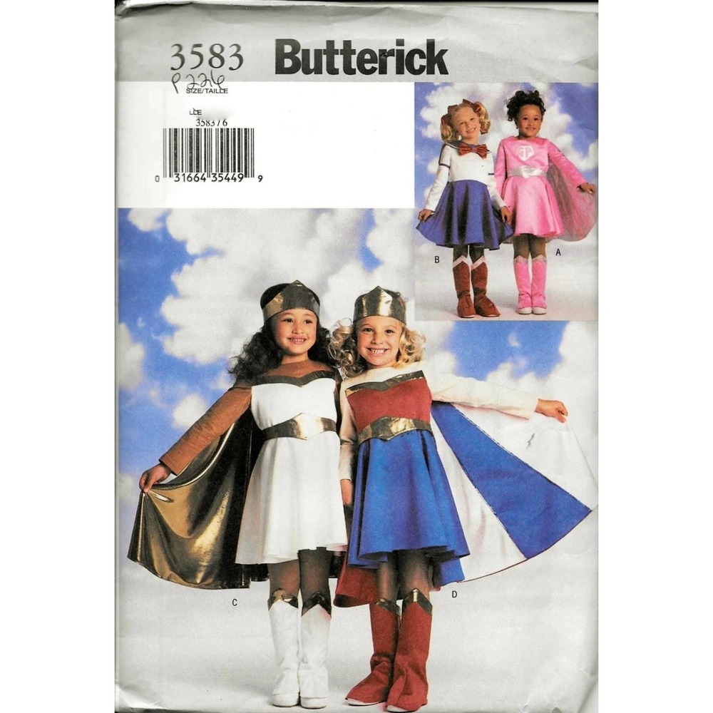 Butterick 3583 Girls Superhero Costume Sewing Pattern Size 6-8 Uncut